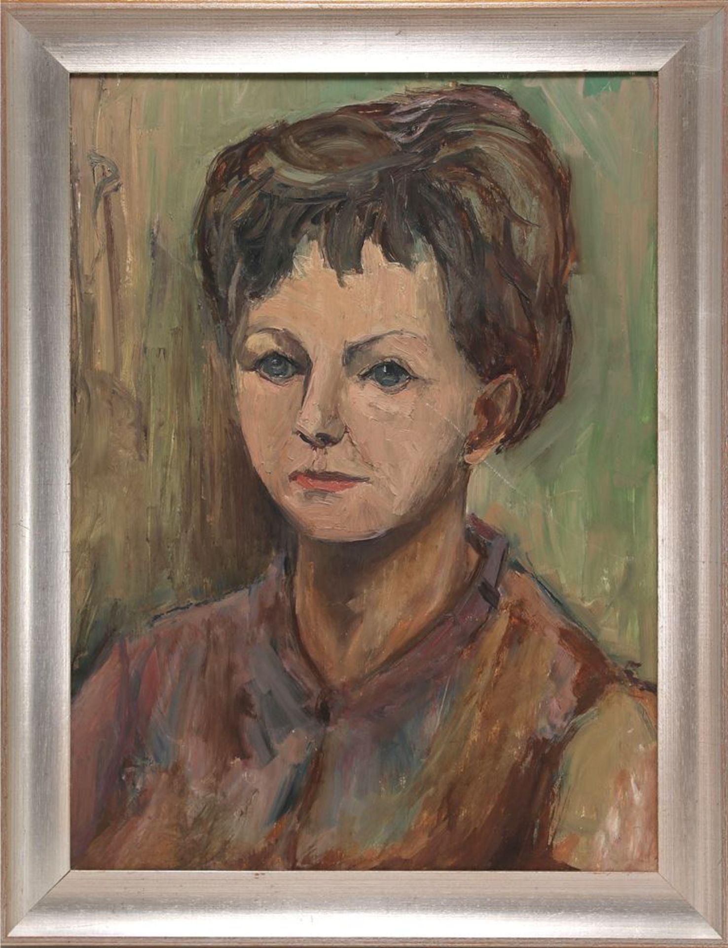 Neusachliches GemäldeWohl Karlsruher Schule. Portrait einer jungen Frau. Öl auf Platte. Nicht - Image 2 of 3