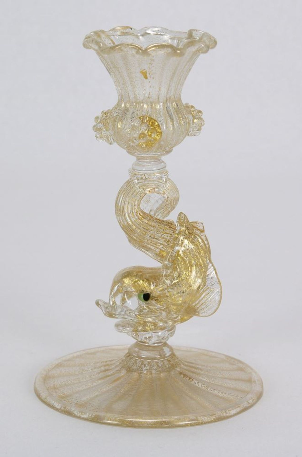 Murano Kerzenleuchter20. Jh. im Renaissancestil. Klarglas mit Goldeinsprenkelungen. Einflammiger - Bild 2 aus 3