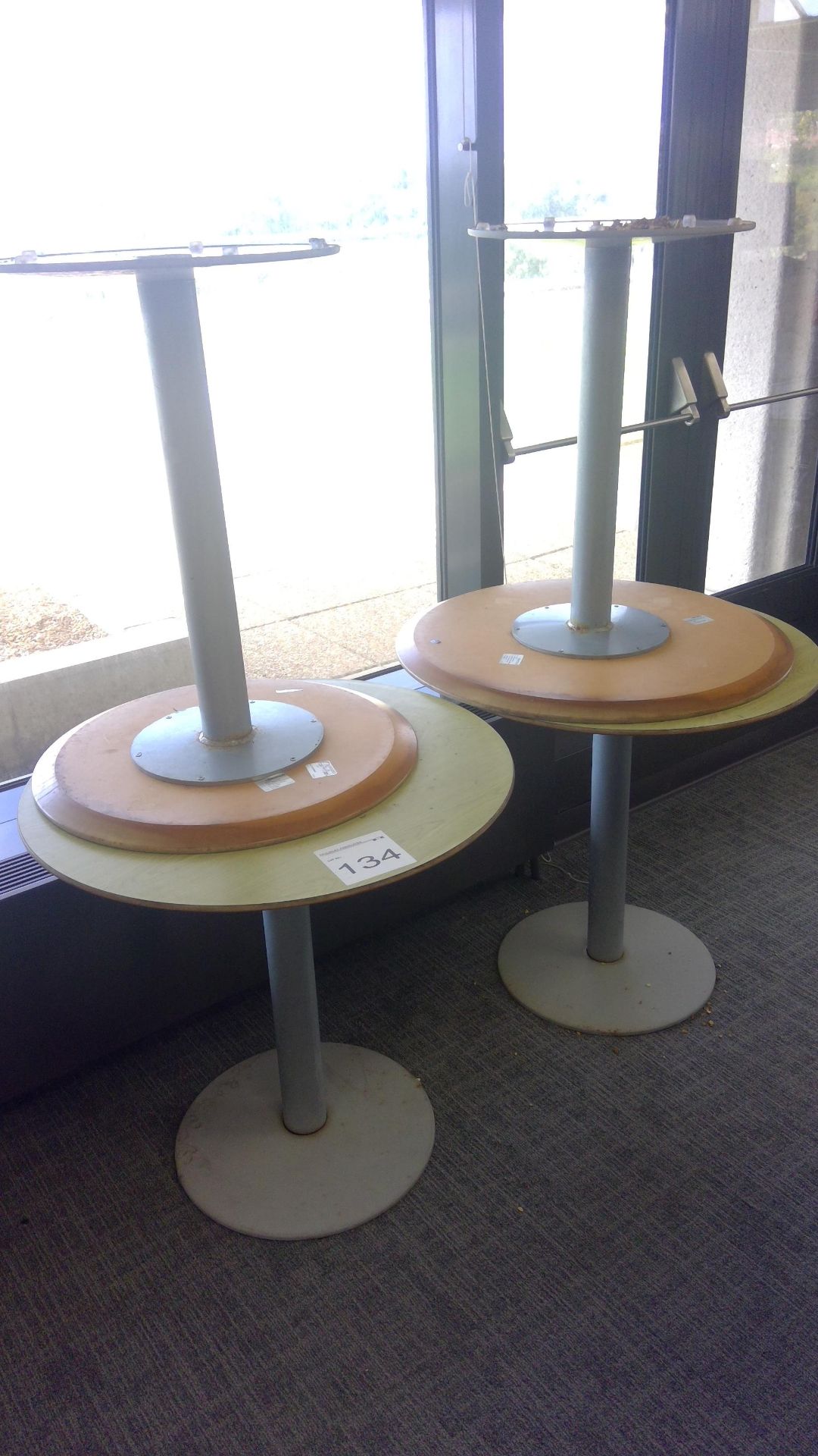 5 No. Beech effect circular tables complete with 12 No. Beech effect stacking chairs - Image 2 of 2
