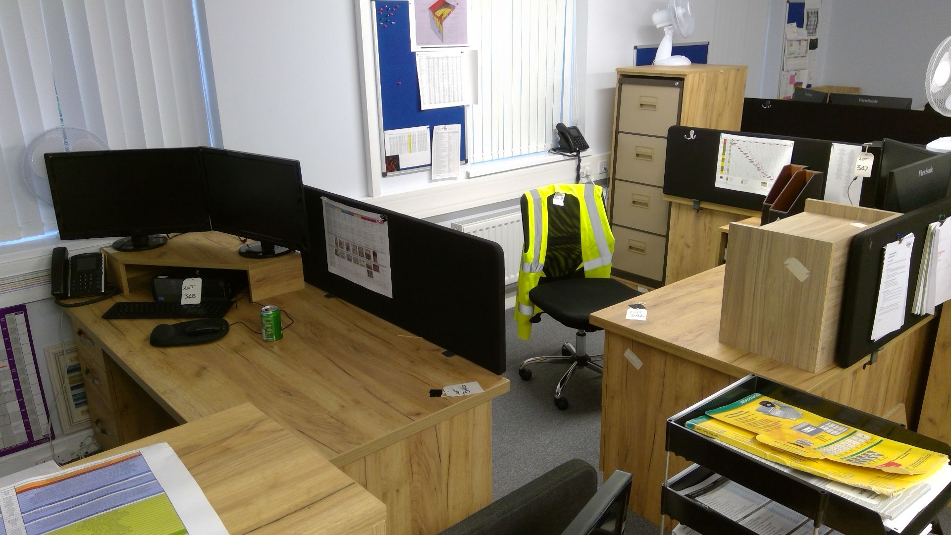 Office suite comprising oak effect double pedestal desk, 2 single pedestal desks, 4 bookcases, filin - Image 2 of 2