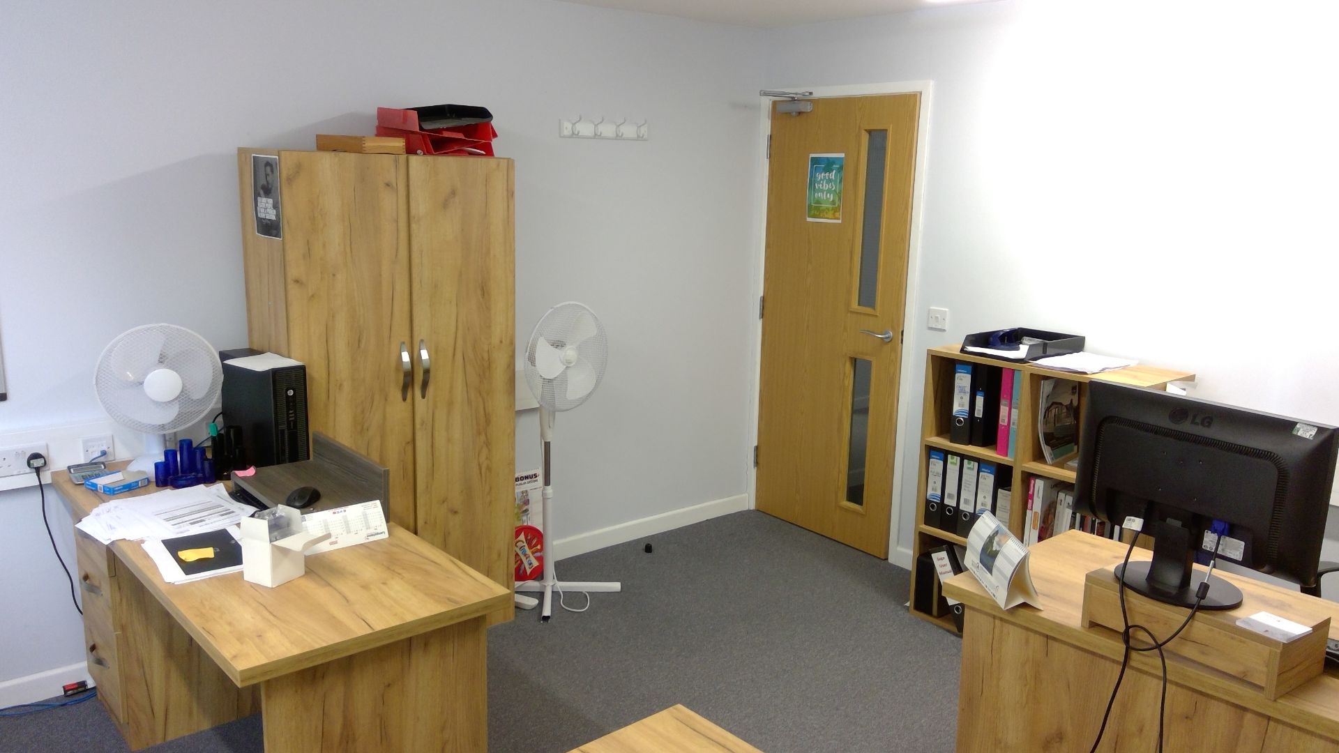 Contents of office 10 to include 3 No oak effect single pedestal desks , 1 stationary cupboard, 5 No - Image 2 of 2