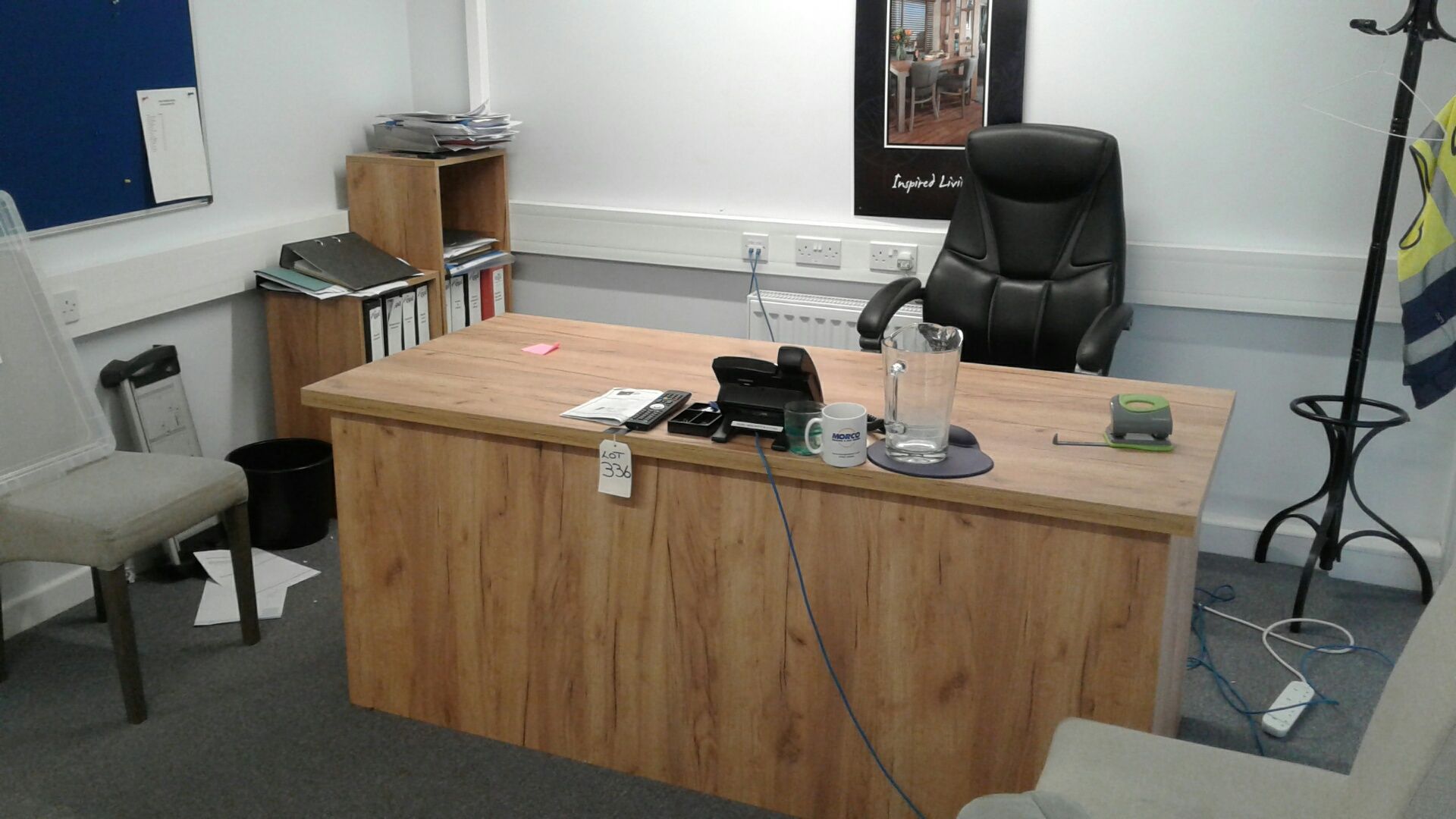 Contents of office 5 to include oak effect double pedestal executive desk, 4 bookcases, 4 assorted c