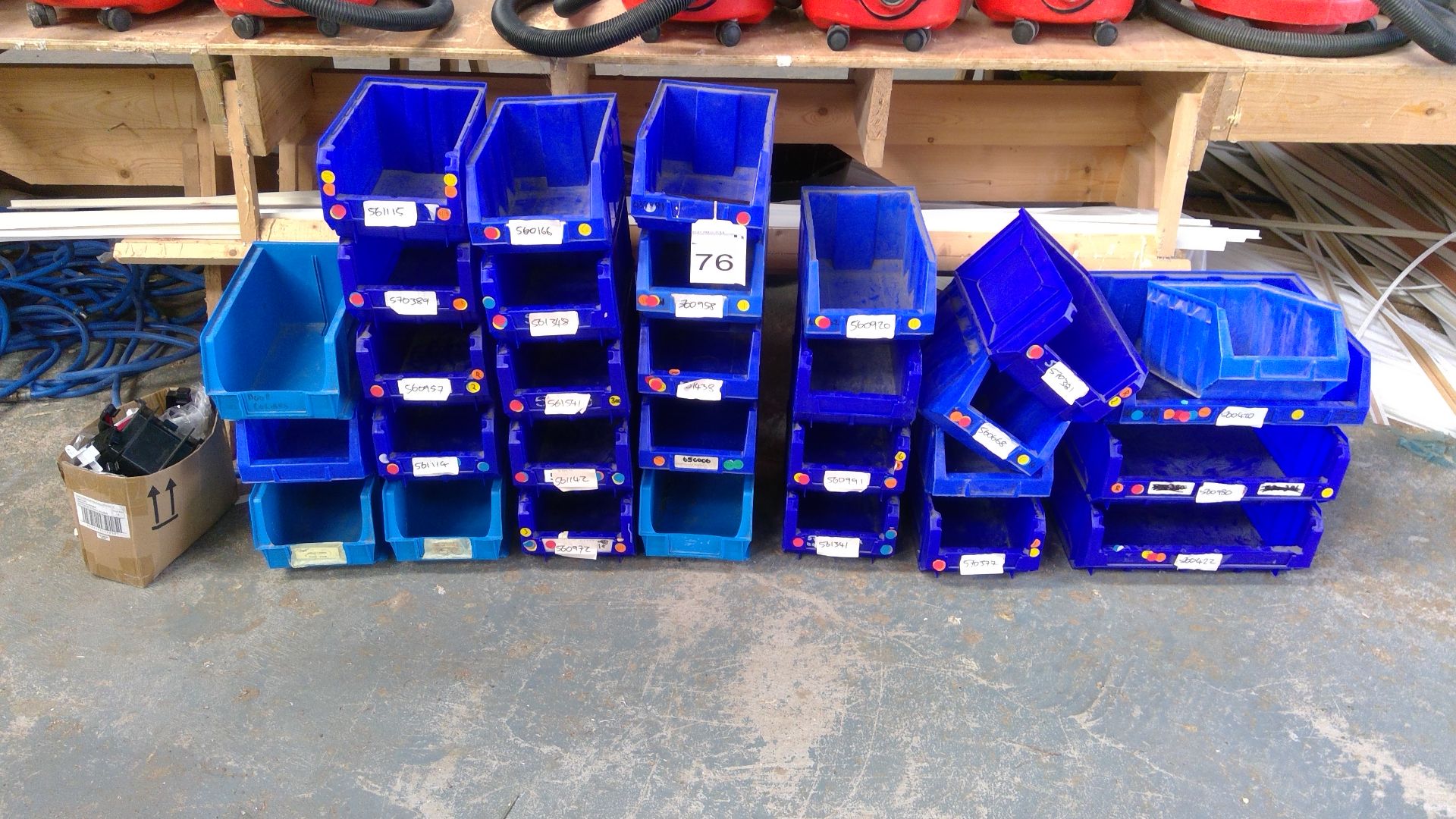 26 No. plastic tote bins & 3 No. double width plastic tote bins