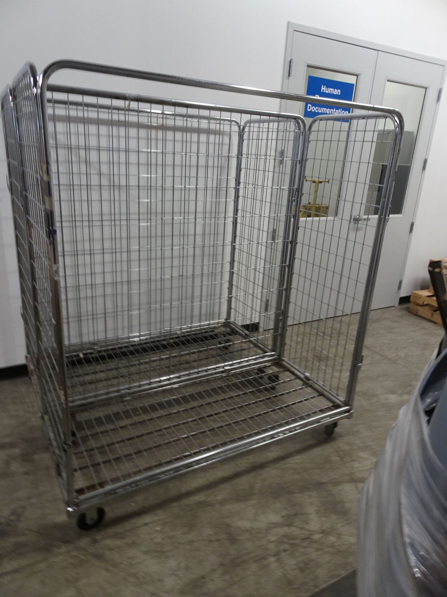 (1) 60" x 24"Enclosed Stainless Steel Wire Cart, (4) 60" x 24" 3 Sided Wire Carts