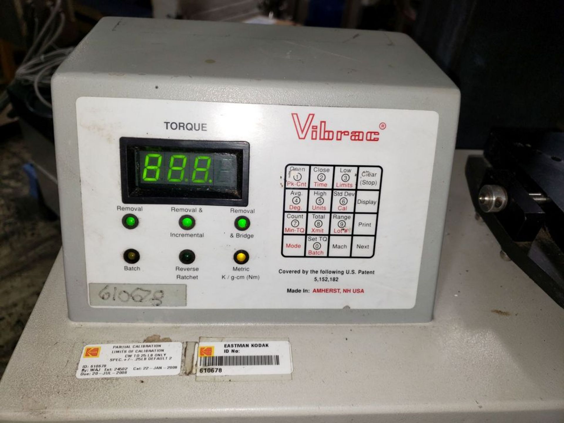 Vibrac cap torque tester, model 1520A, rated 50# with controls, serial# 940066. - Image 3 of 10