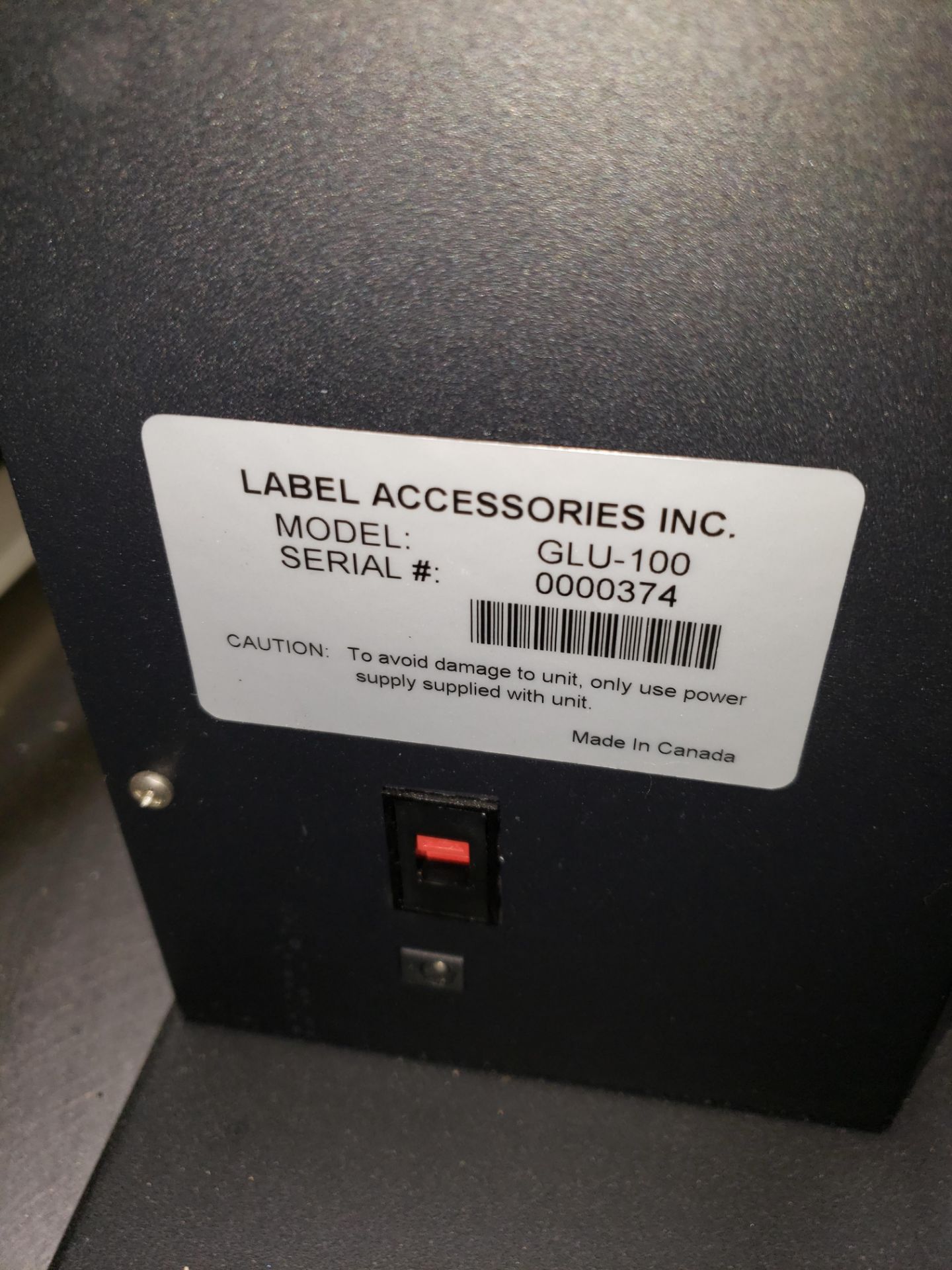 Label Accessories label rewinder, model GLU-100, serial# 0000374. - Image 4 of 4