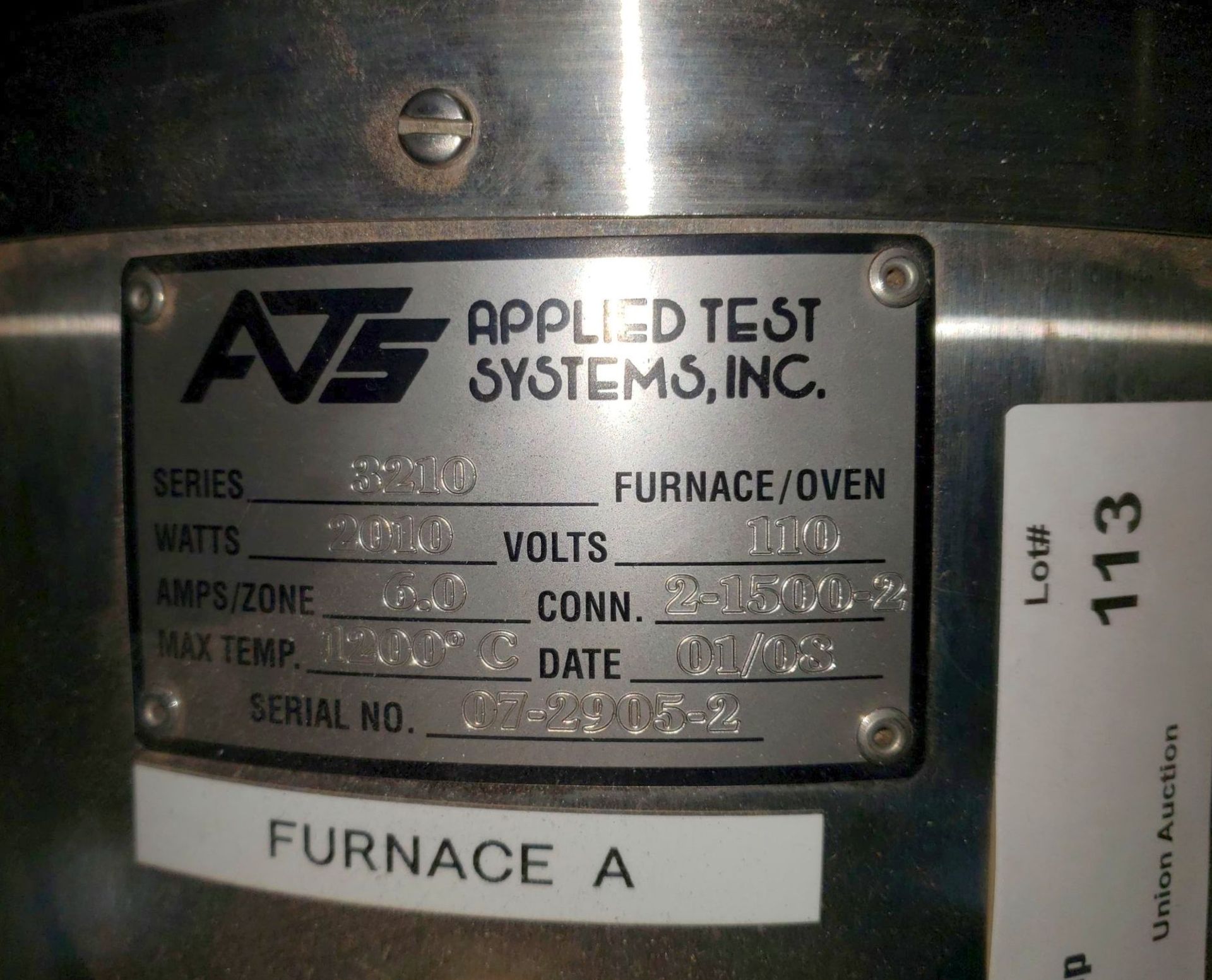 Applied Test Systems 3210 SPLIT TUBE FURNACE 2010 WATTS - Image 7 of 9