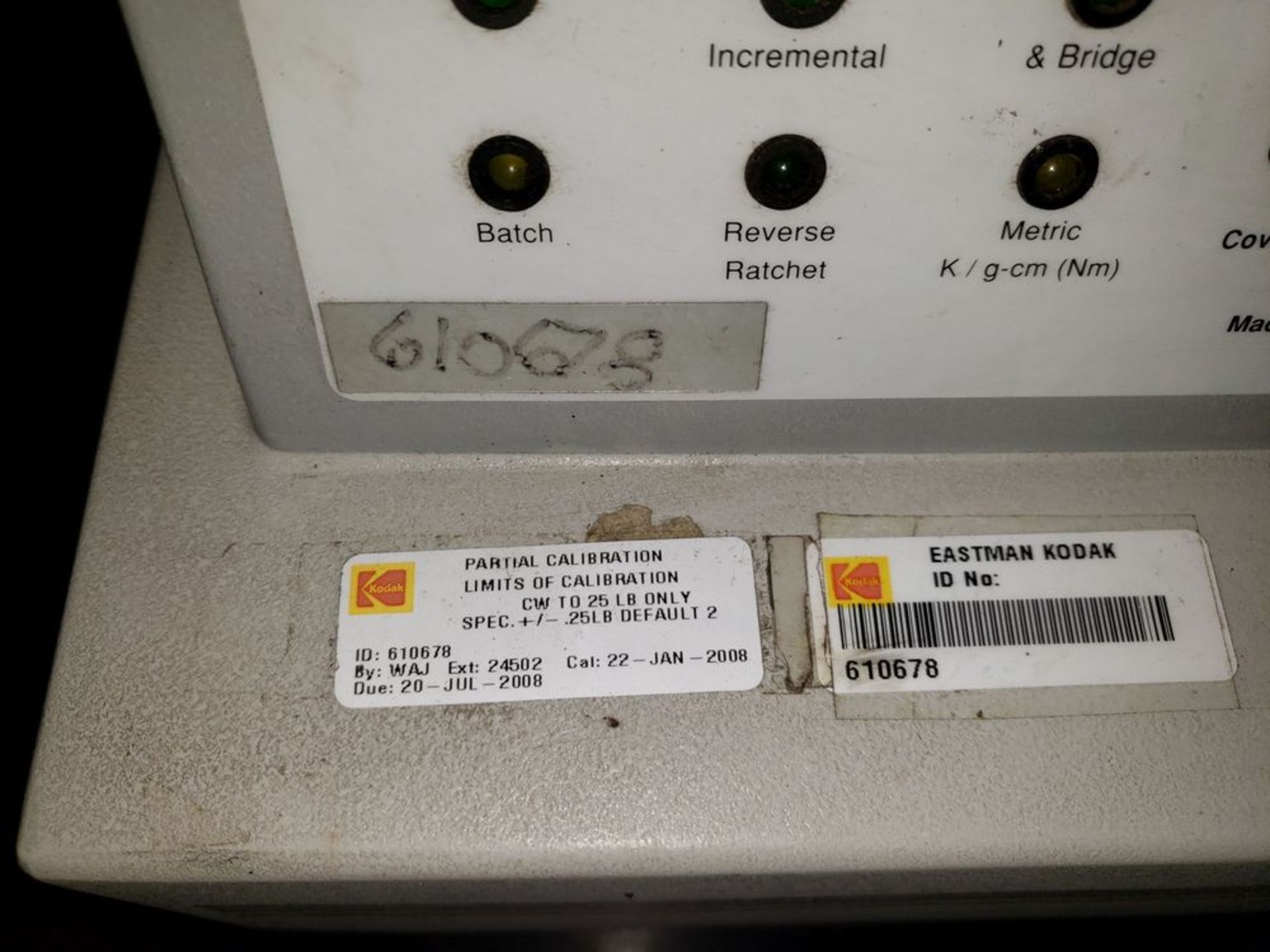 Vibrac cap torque tester, model 1520A, rated 50# with controls, serial# 940066. - Image 8 of 10