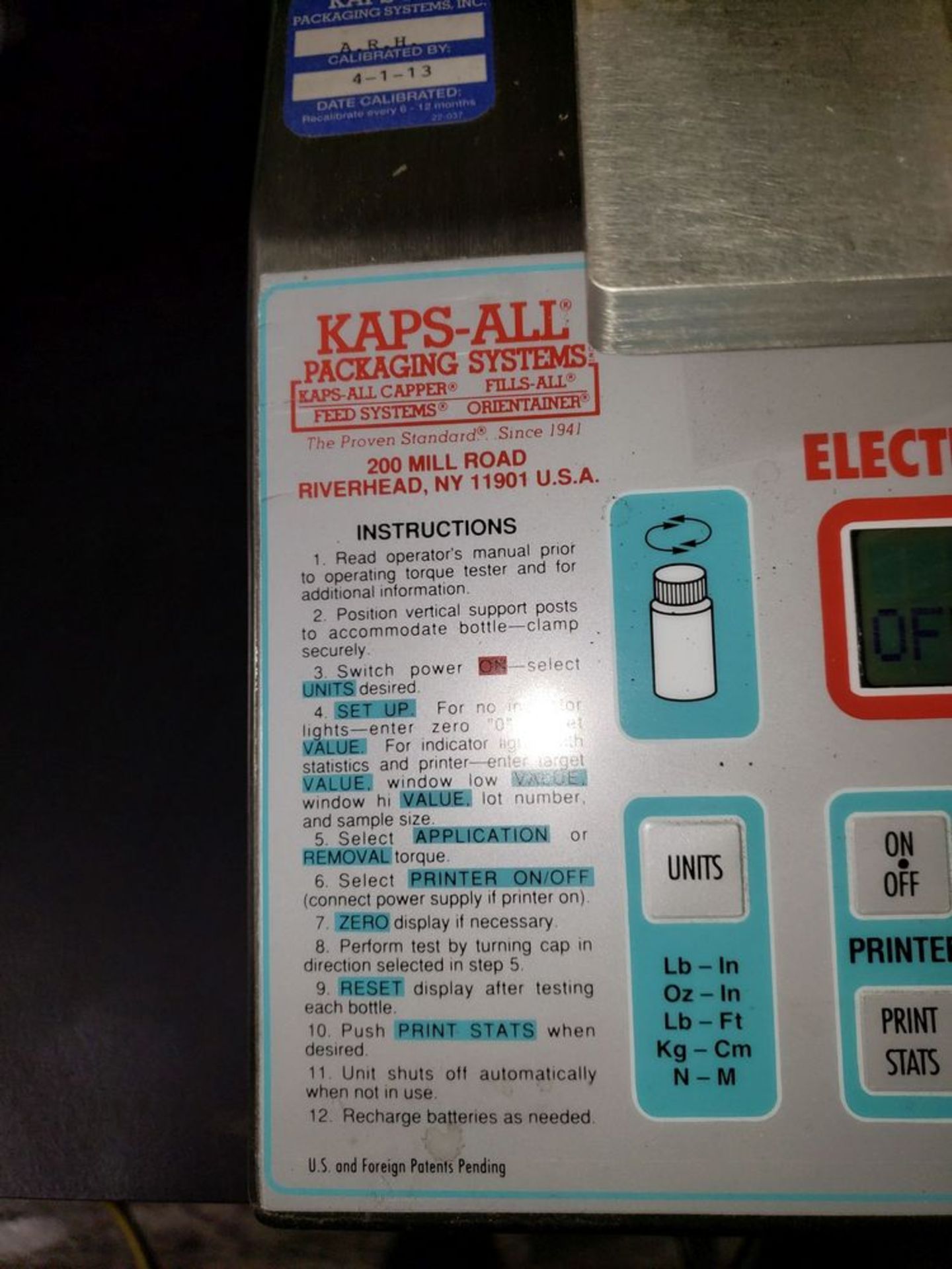 Kaps-All Electronic Torque Tester, model EB650A, with power supply - Image 5 of 6