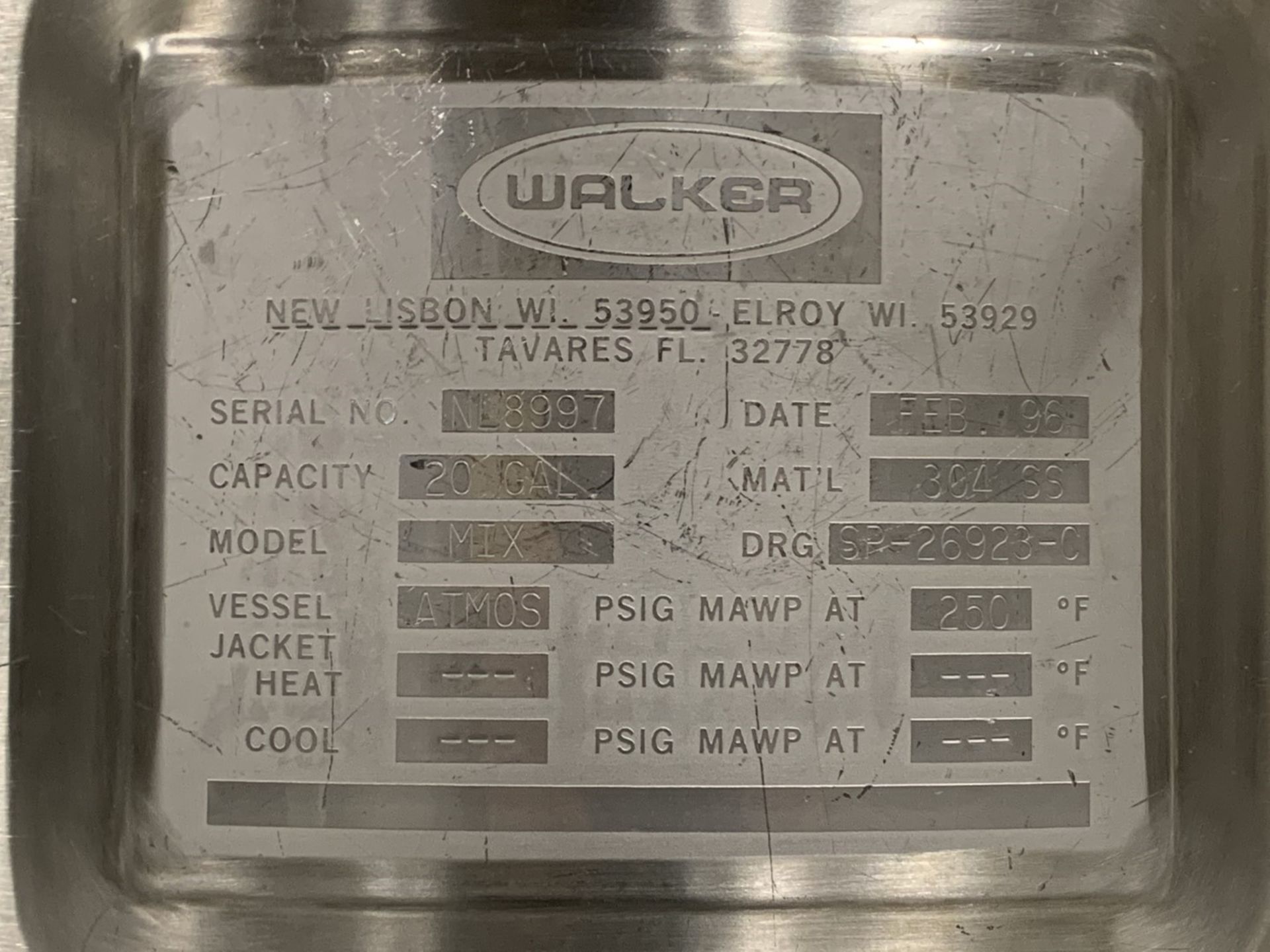 20 GALLON WALKER TANK, 304 STAINLESS STEEL CONSTRUCTION - Image 7 of 7