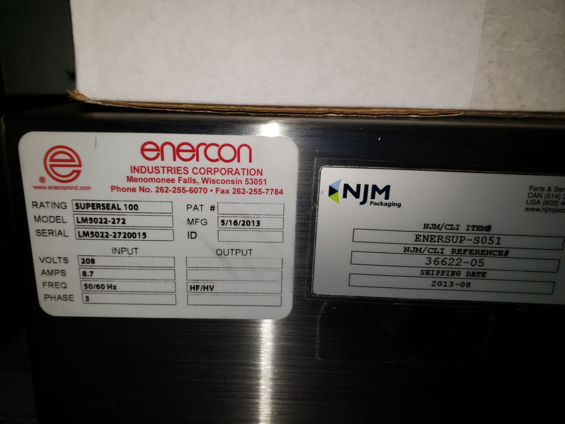 ENERCON SUPERSEAL 100 INDUCTION SEALER, MODEL LM5022-272, 208 VOLTS - Image 4 of 8