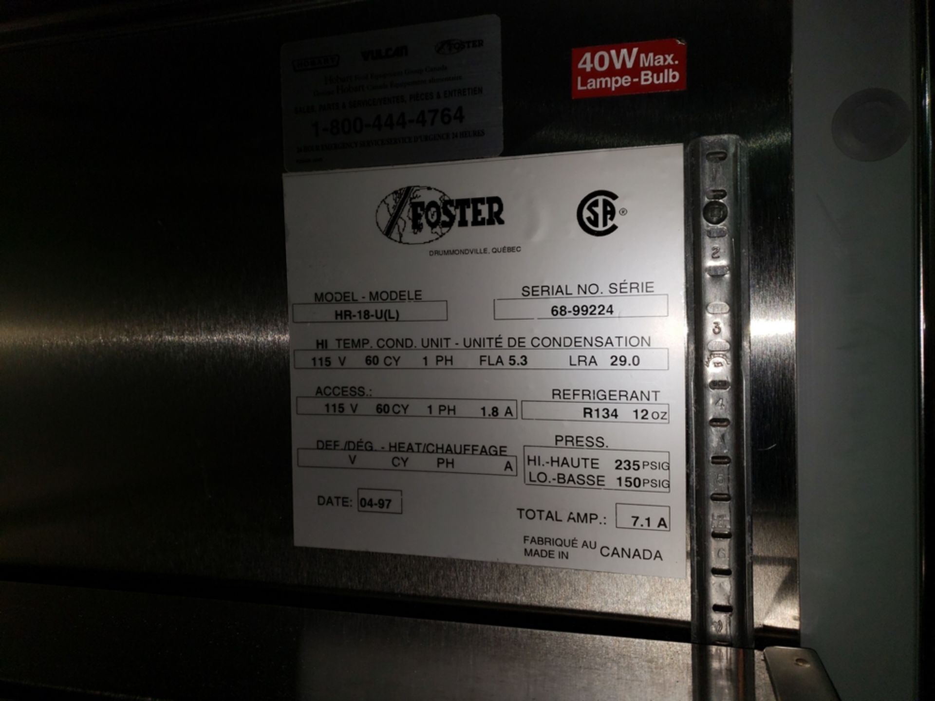 Foster freezer, modle HR-18-U(L), stainless steel construction, 48" high x 26"wide x 17" - Image 7 of 10