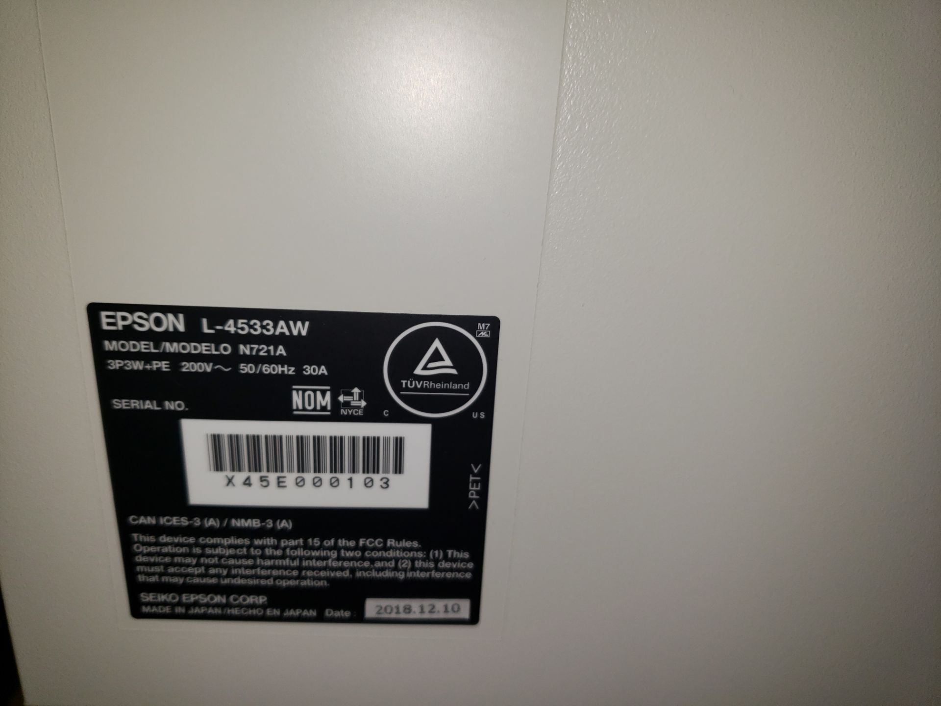 EPSON SUREPRESS DIGITAL LABEL PRESS L-4533AW, MODEL N721A - Image 7 of 18