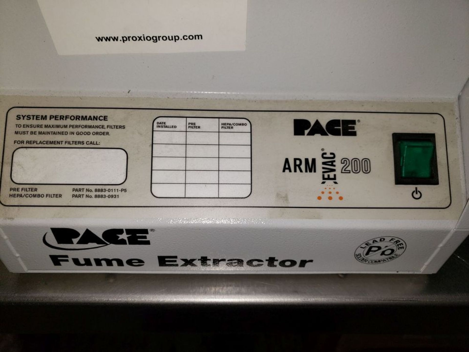 Pace fume extractor, model ARM-EVAC 200, with blower, 110 volts, serial# 802003. - Image 2 of 8