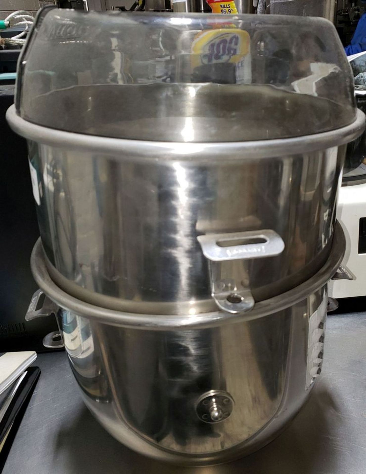 Lot of (2) 20 gallon Hobart mixing bowls, stainless steel construction, with mixing guard. - Image 2 of 6