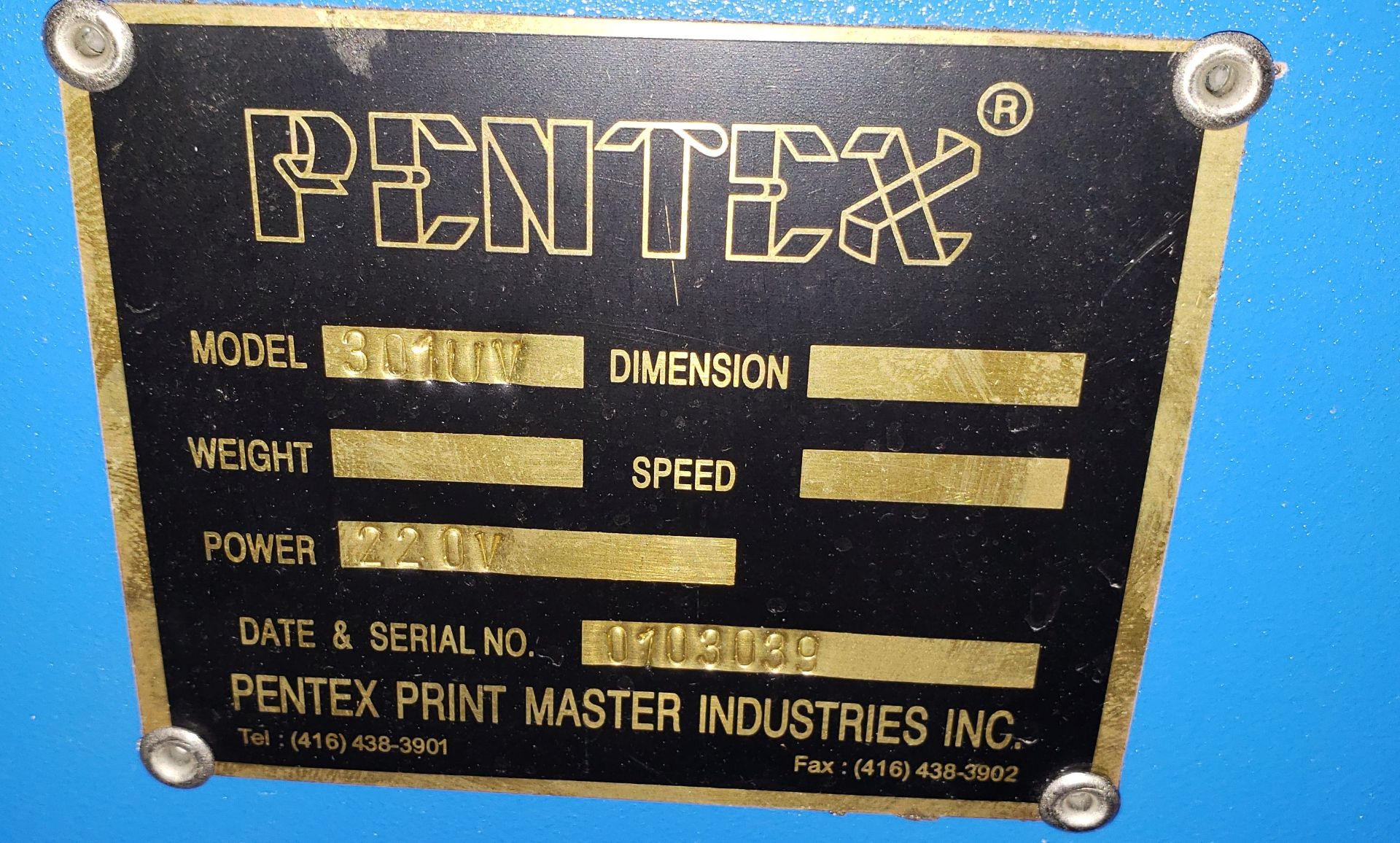 Pentex Printmaster Pentex Printmaster Industries Flat Round UV Curing Machine - Image 6 of 10