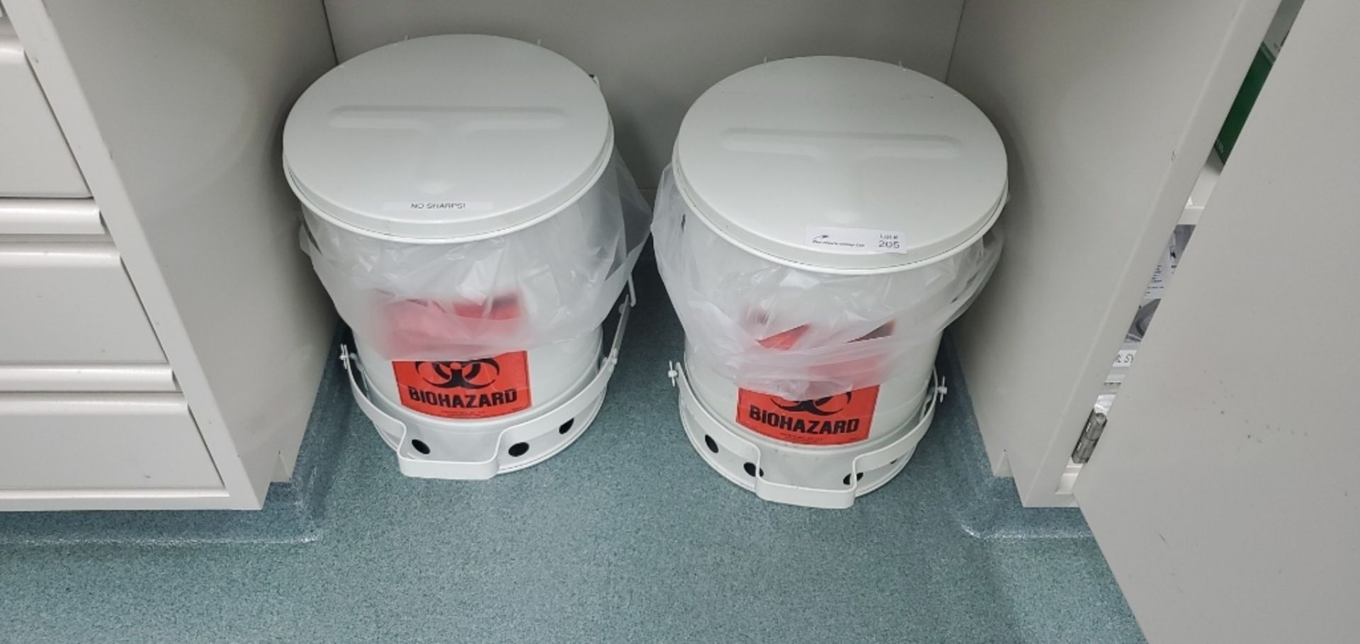 (2) Justright 6 Gallon Bio Safety Waste Cans