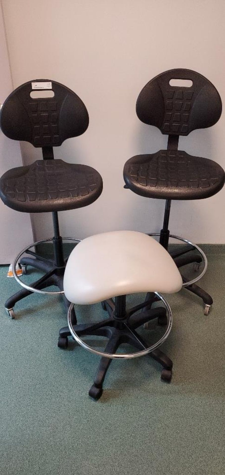 (2) VWR Adjustable Height Lab Chairs, (1) Stool