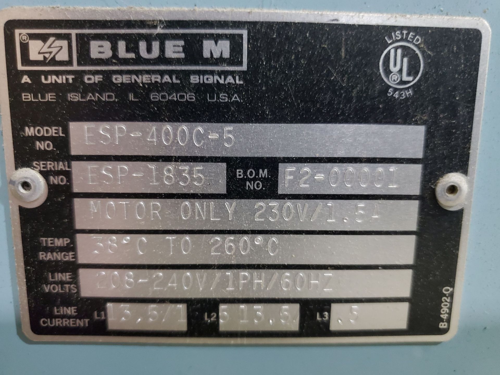 Blue M Lab Oven, Model ESP-400C-5, Serial Number ESP-1835, Temperature Range 38 deg C to 260 deg - Image 2 of 5