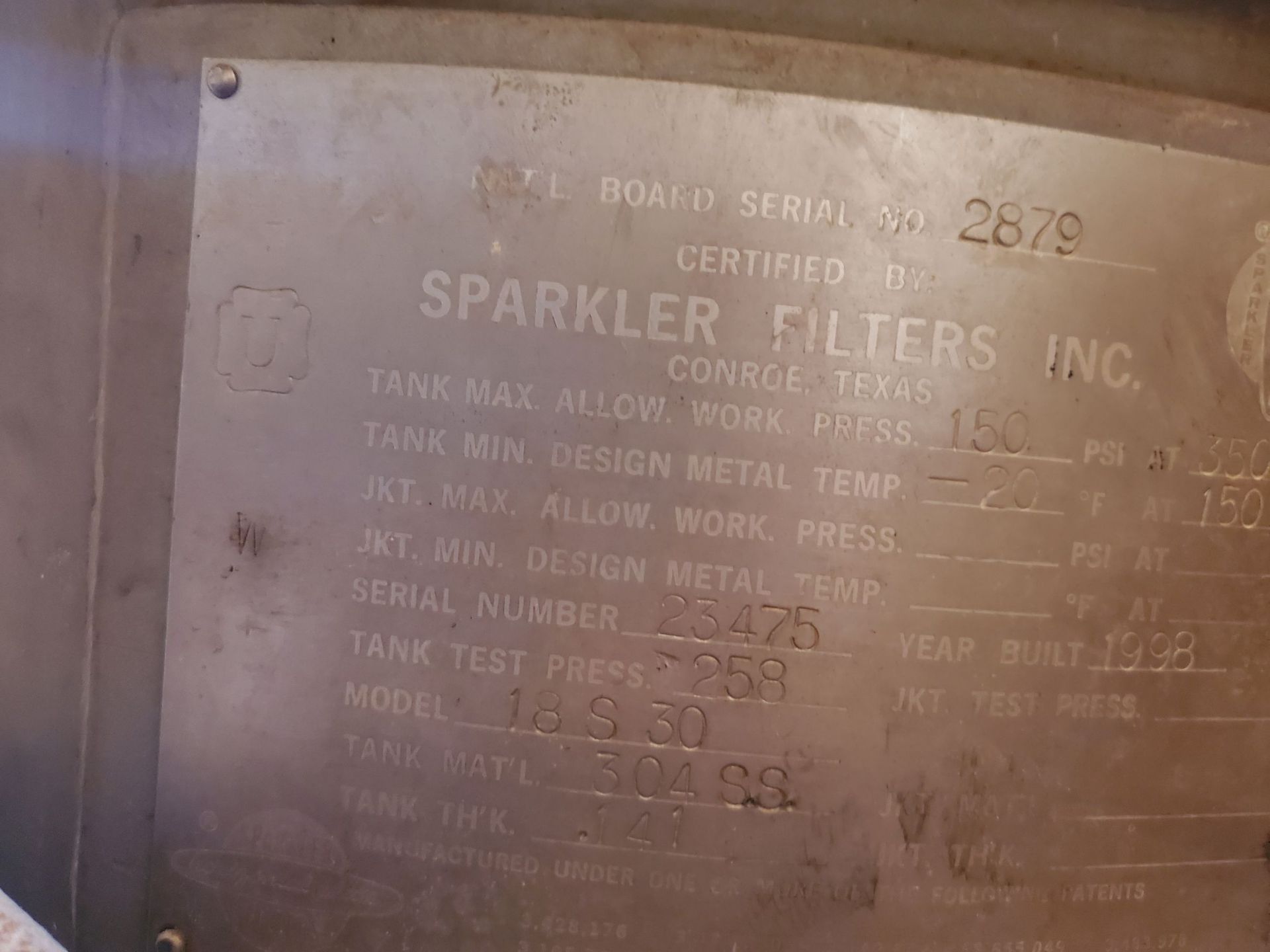 Portable Sparkler Filter, Model 18S30, 304 stainless steel construction, rated 150 psi at 350 F, - Image 2 of 5