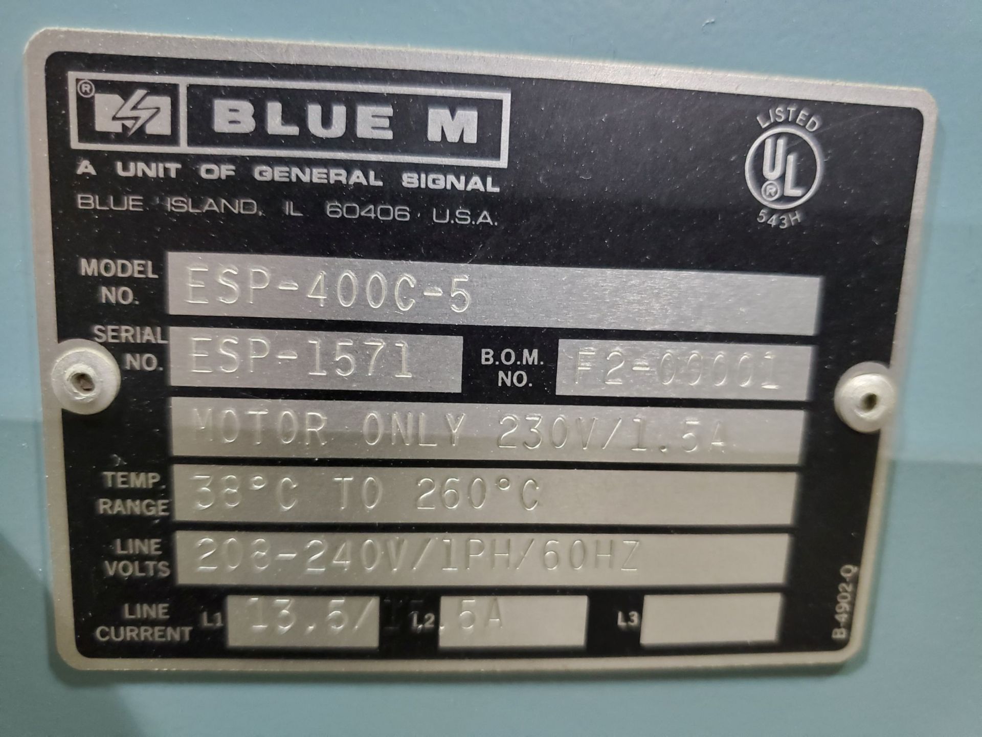 Blue M Lab Oven, Model ESP-400C-5, Serial Number ESP-1571, Temperature Range 38 deg C to 260 deg - Image 2 of 5