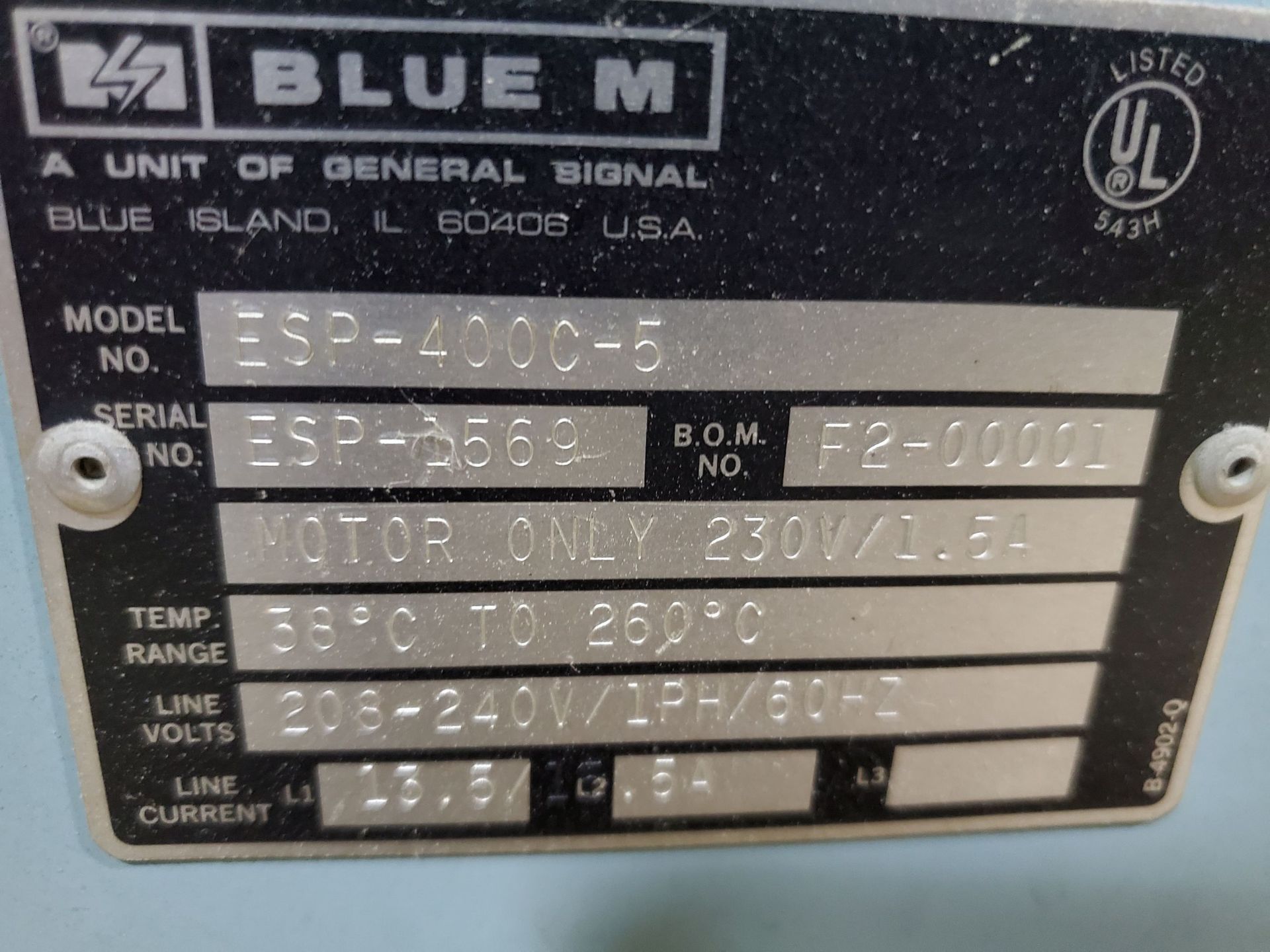 Blue M Lab Oven, Model ESP-400C-5, Serial Number ESP-1569, Temperature Range 38 deg C to 260 deg - Image 2 of 5