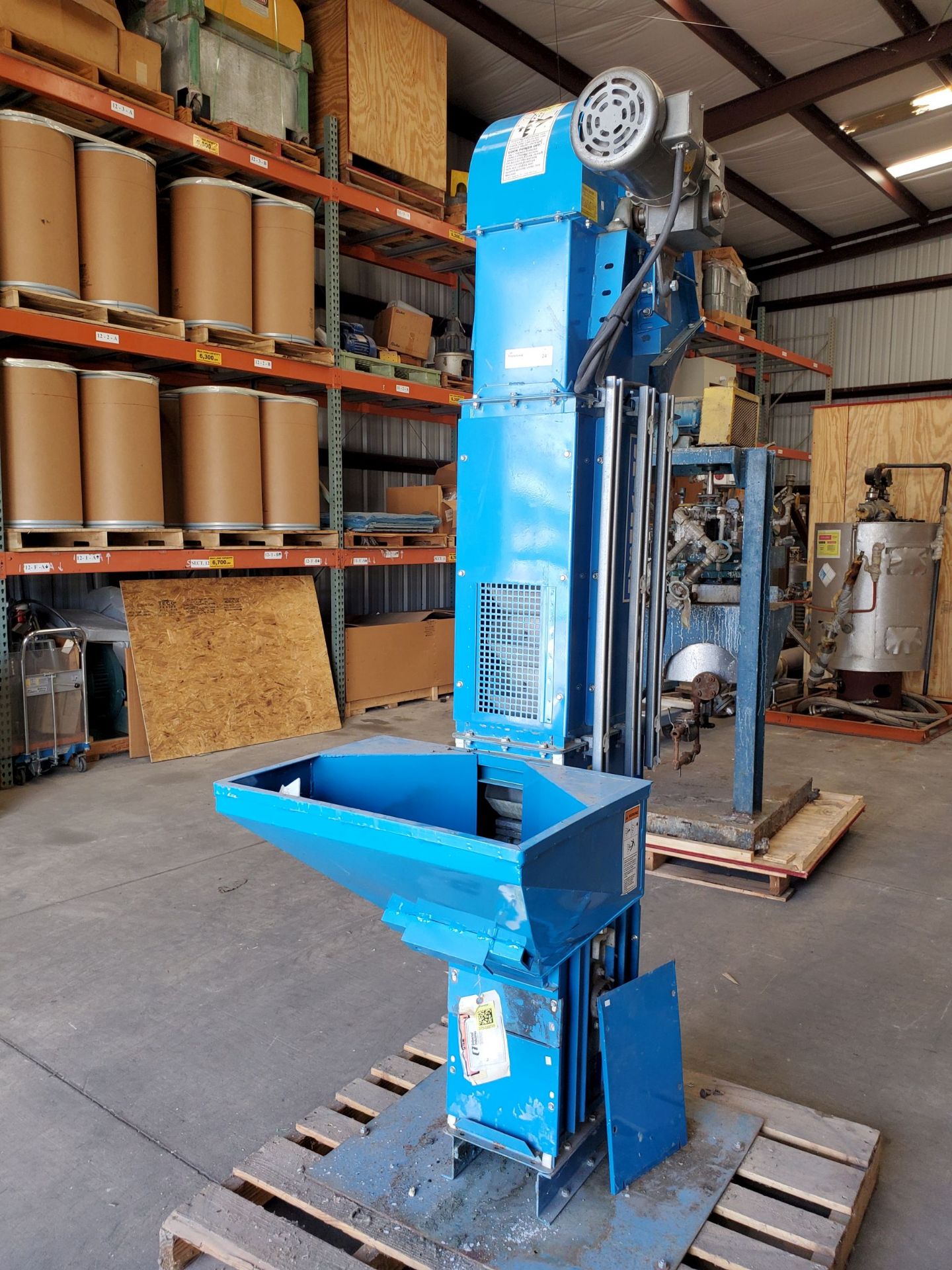 Universal Bucket Elevator, carbon steel construction with plastic buckets, approx. 39" lift.