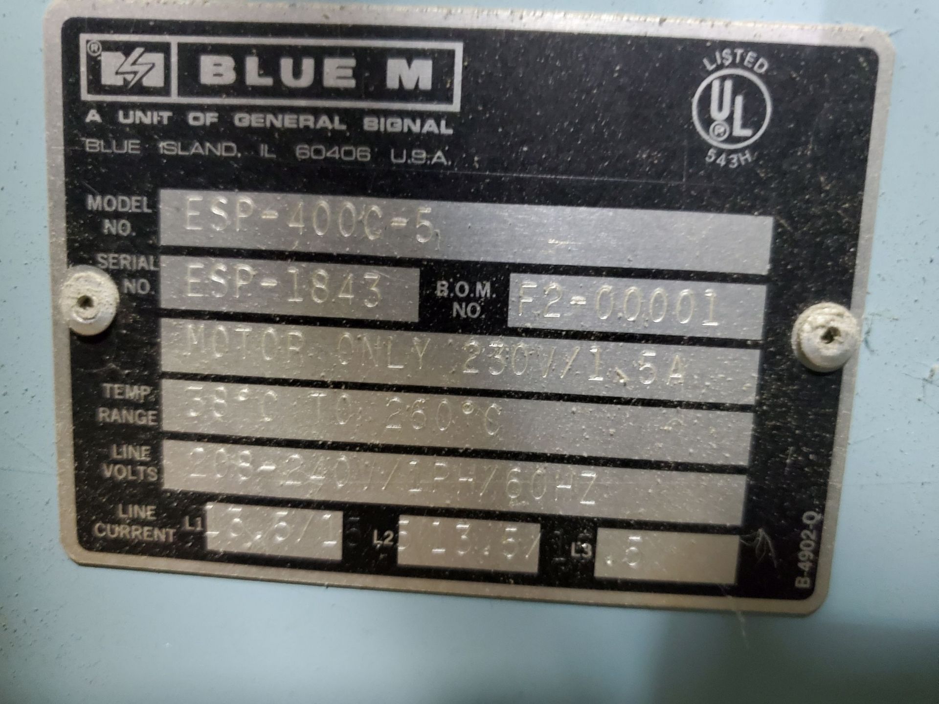 Blue M Lab Oven, Model ESP-400C-5, Serial Number ESP-1843, Temperature Range 38 deg C to 260 deg - Image 2 of 5