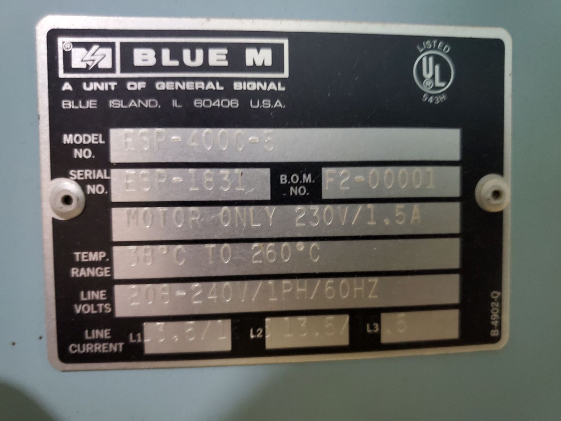 Blue M Lab Oven, Model ESP-400C-5, Serial Number ESP-1831, Temperature Range 38 deg C to 260 deg - Image 2 of 5