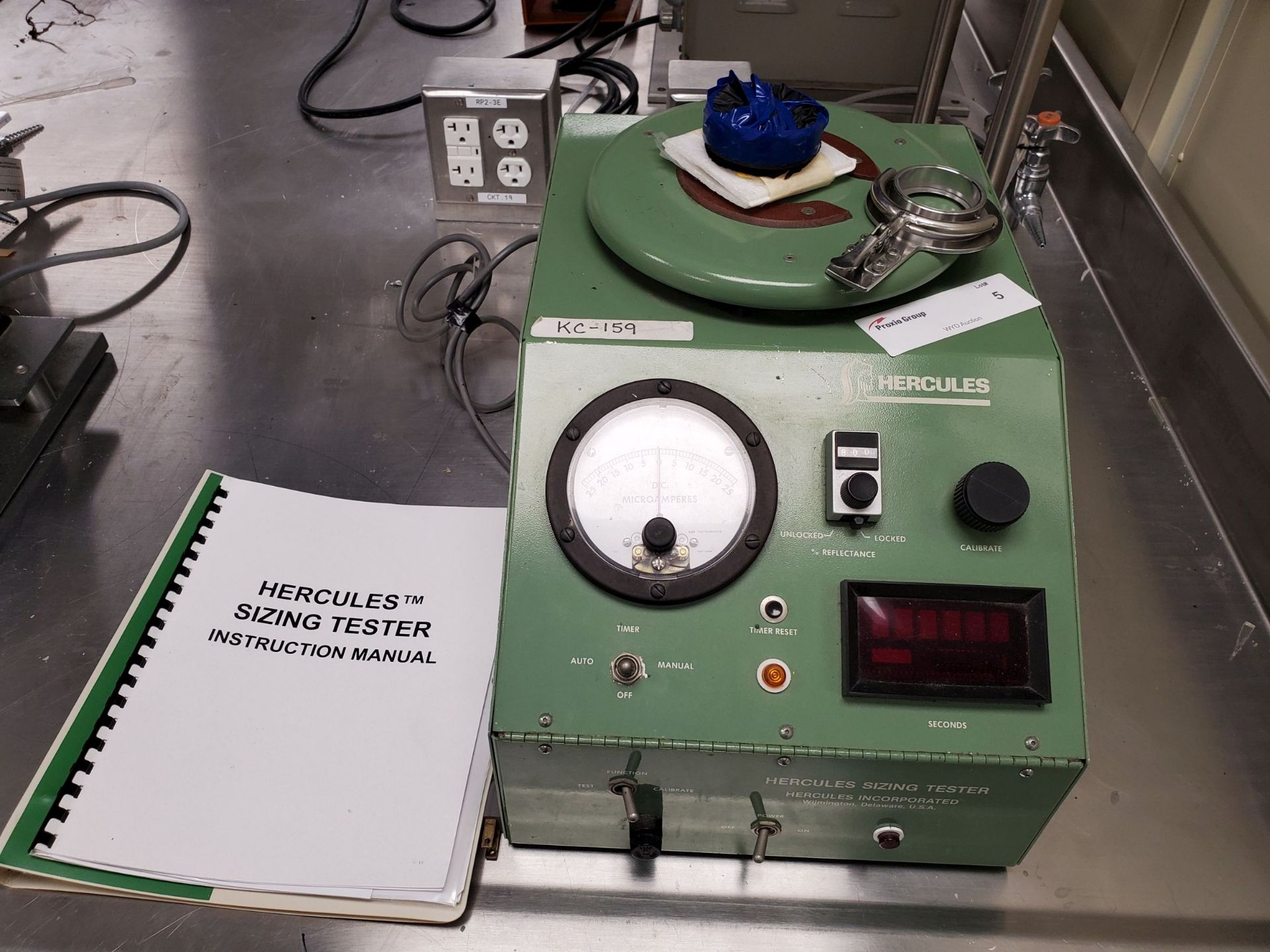 Hercules Sizing Tester, Model KC, 115 volts, for ink and oil paper penetration testing, with manual,