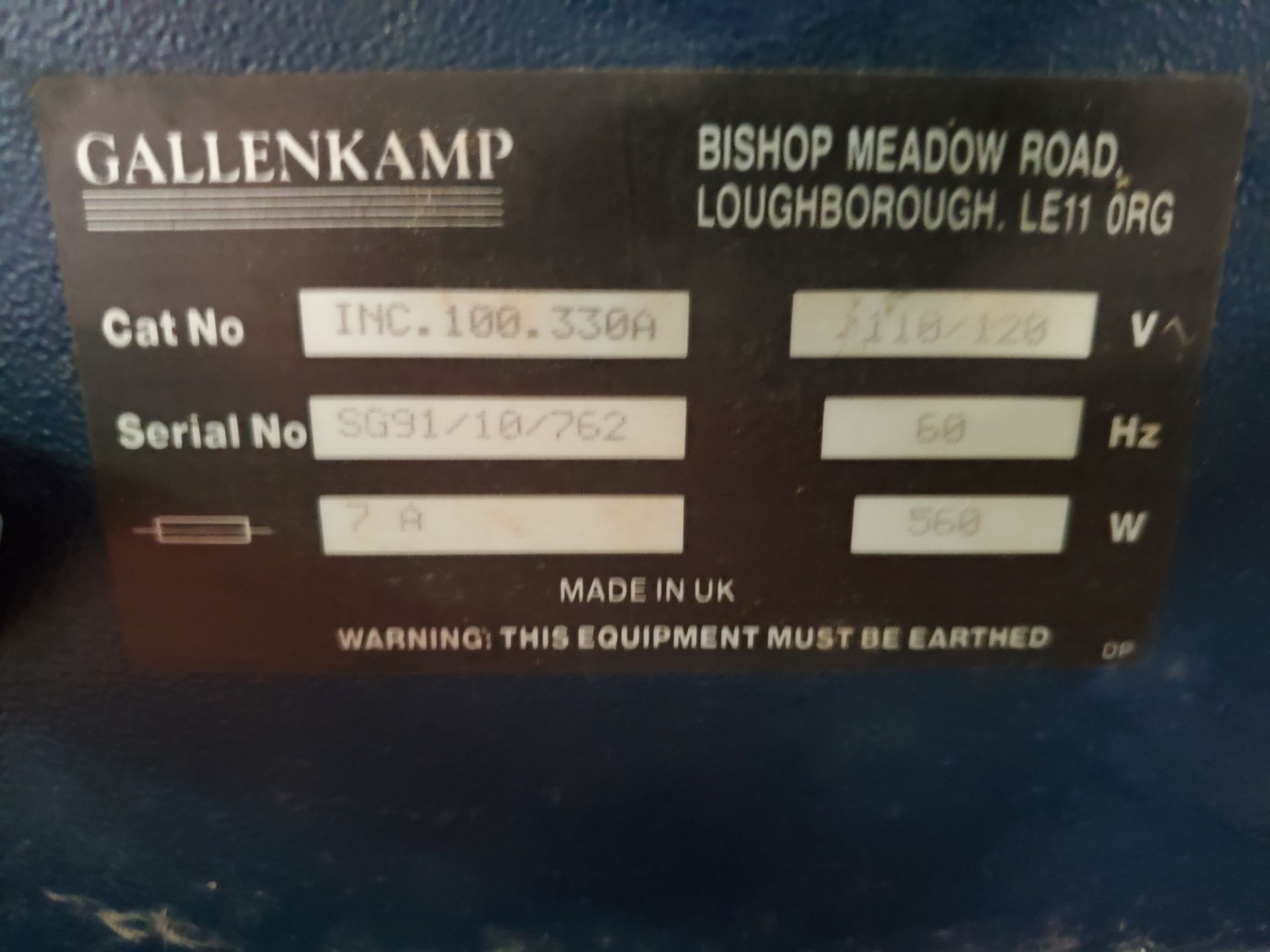 Gallenkamp Oven, catalog# INC.100.330A, 560 watts, 115 volts, serial# SG91/10/762. - Image 2 of 7