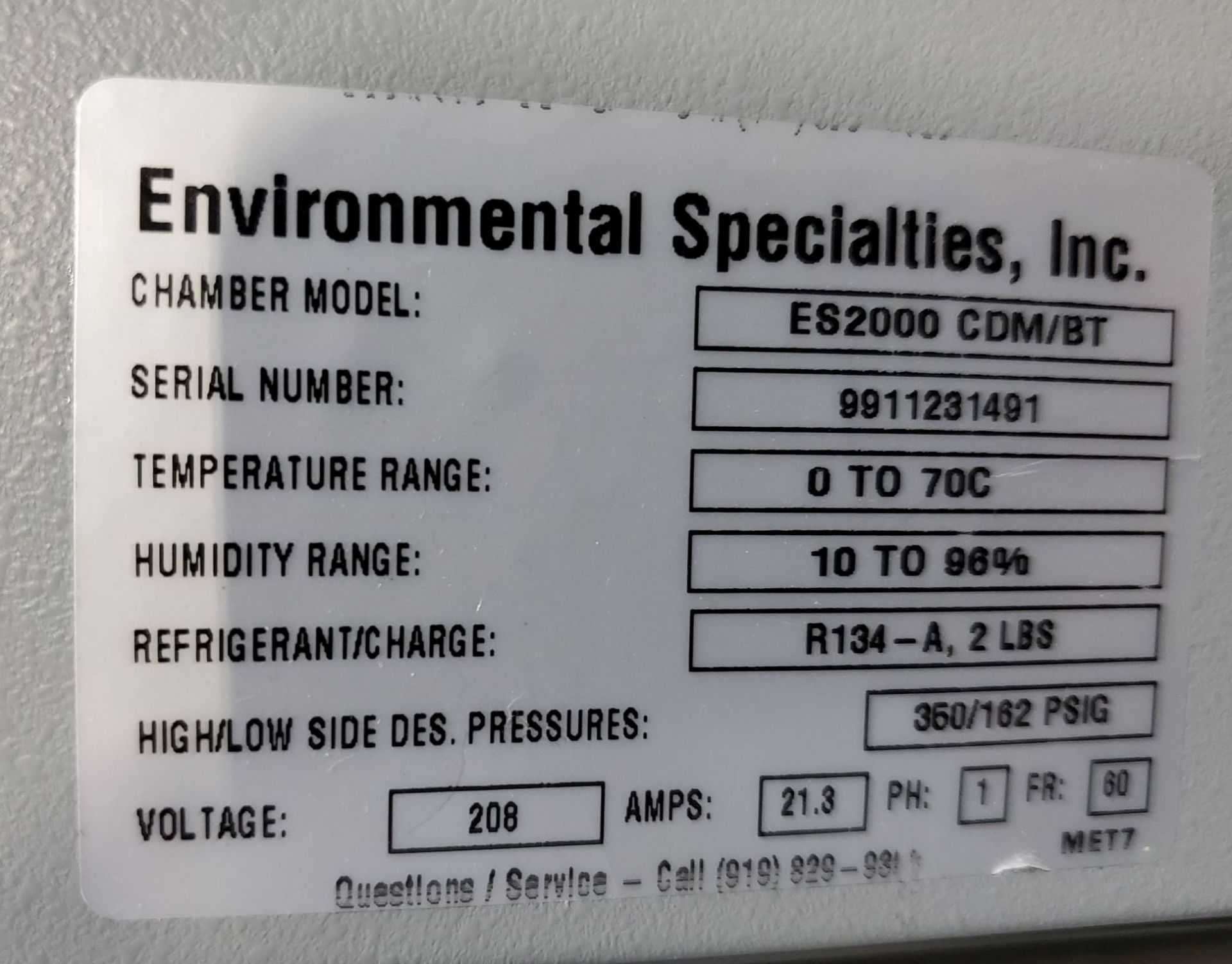 Environmental Specialties Stability Chamber, model ES2000 CDM/BT, 0-70 C and 10-96% humidty range, - Image 6 of 9