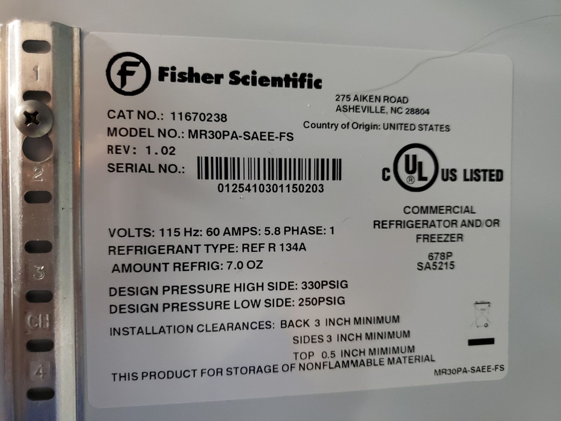 Fisher Scientific Isotemp Freezer, Model MR30PA - Image 2 of 5