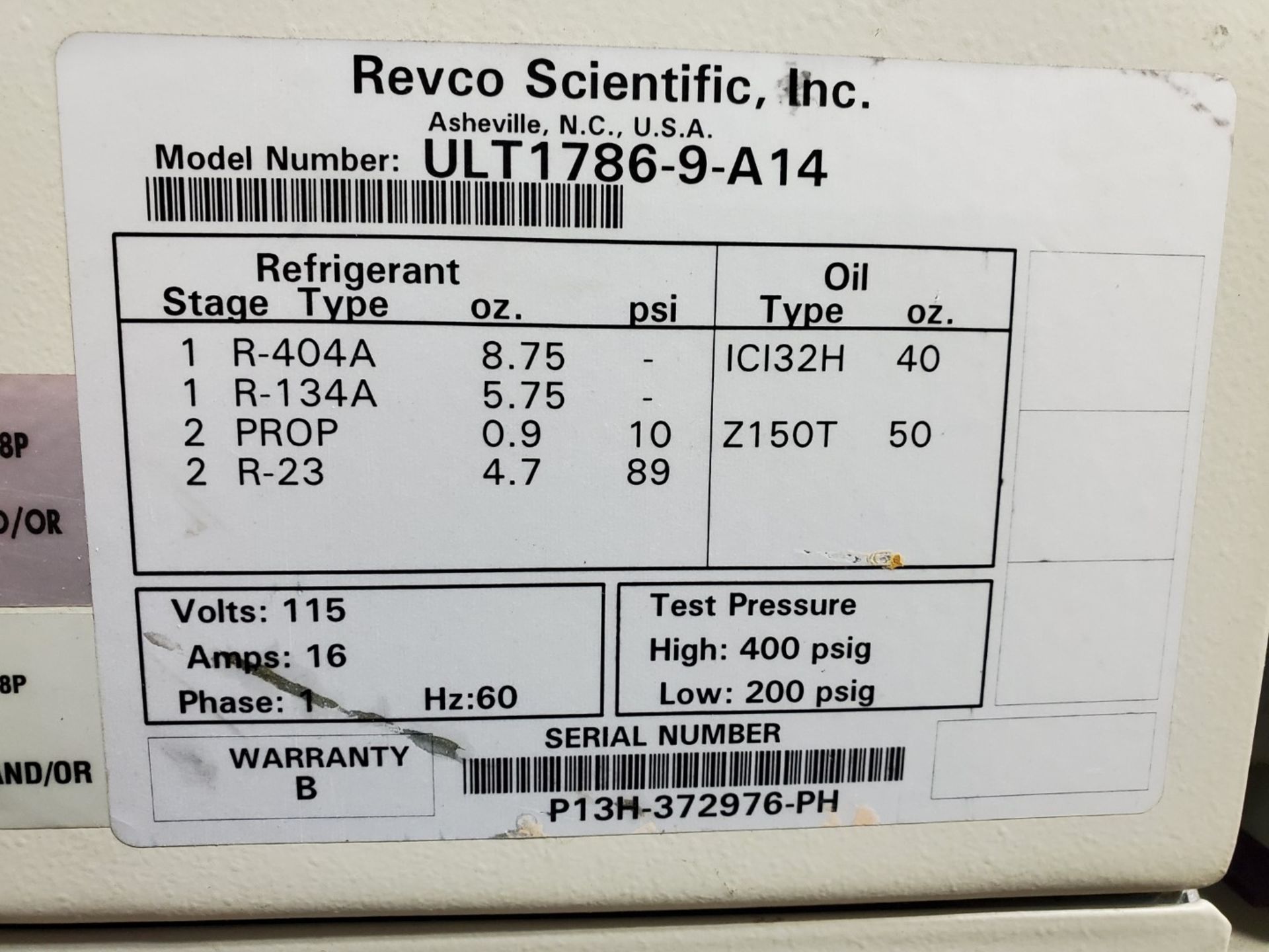 Revco Ultra Low Temperature Freezer, Model ULT1786-9-A14 - Image 2 of 6
