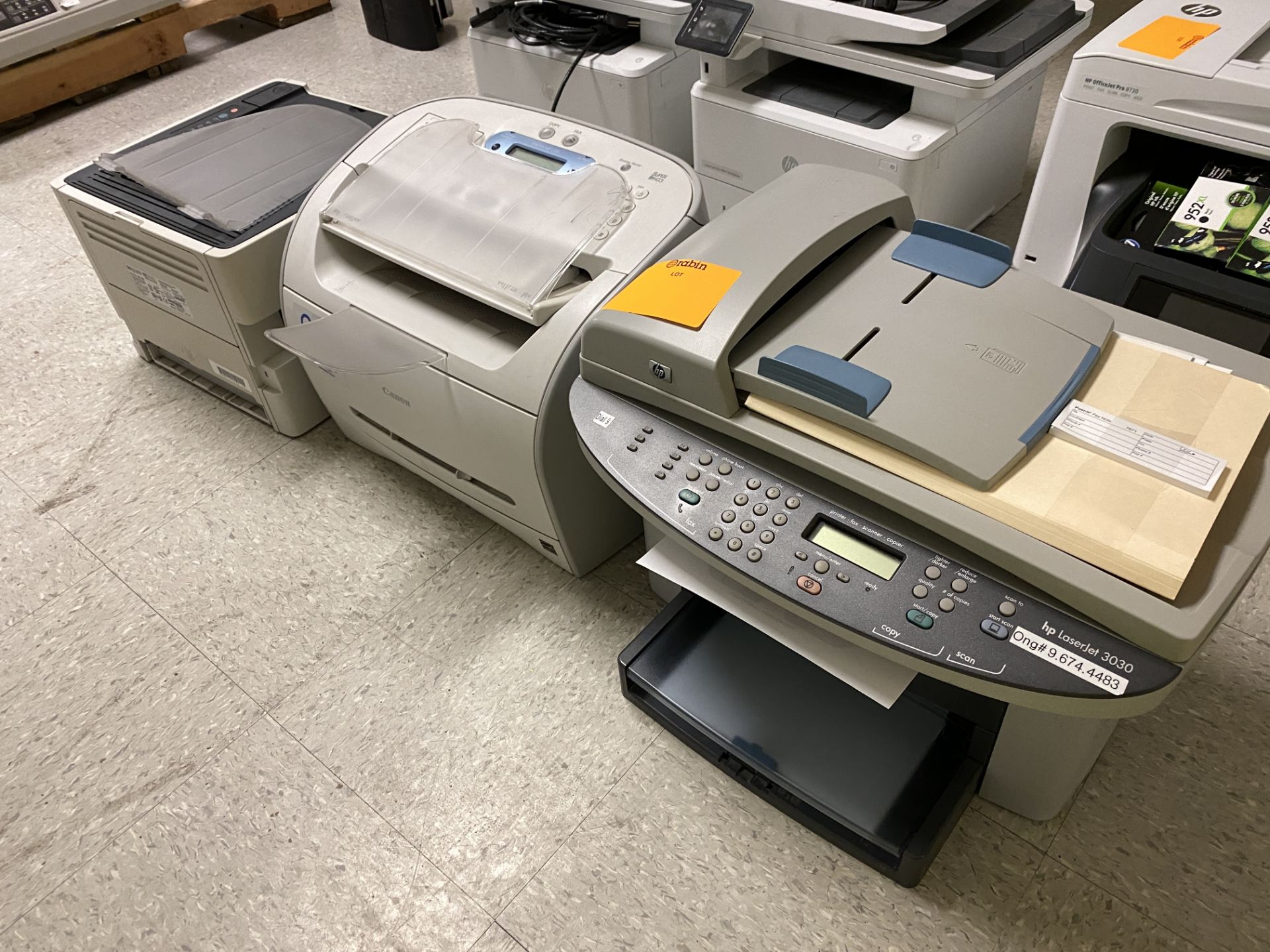 [LOT] (5) Printers including (1) HP laserjet 3030, (1) canon superG3, fax phone printer(2) HP