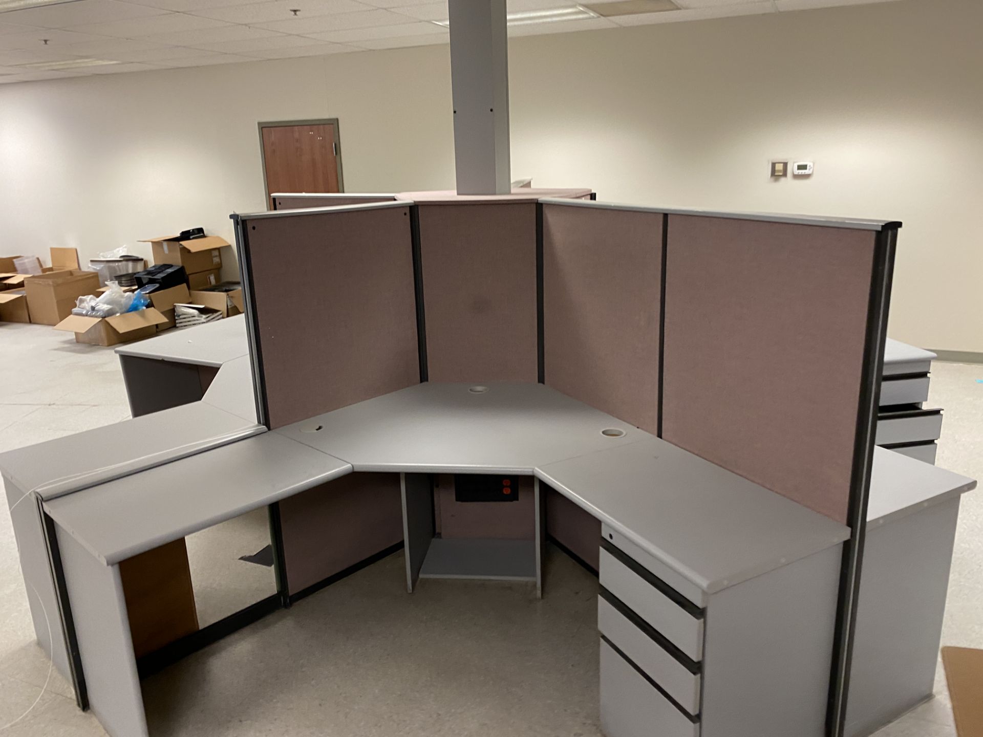 [LOT] (5) Octagonal workstation with desks, drawers as shown and each with electrical outlet - Image 5 of 8