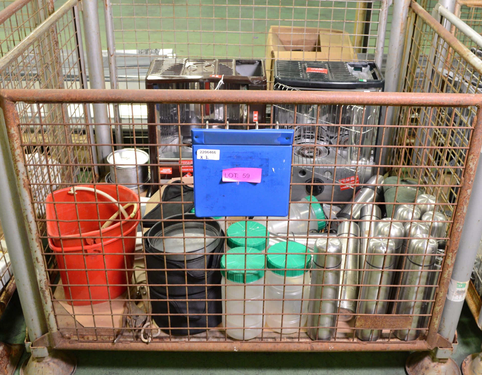 Vacuum Flasks. Buckets. Goggles. Loud Hailer. Heaters for Spares or Repair.