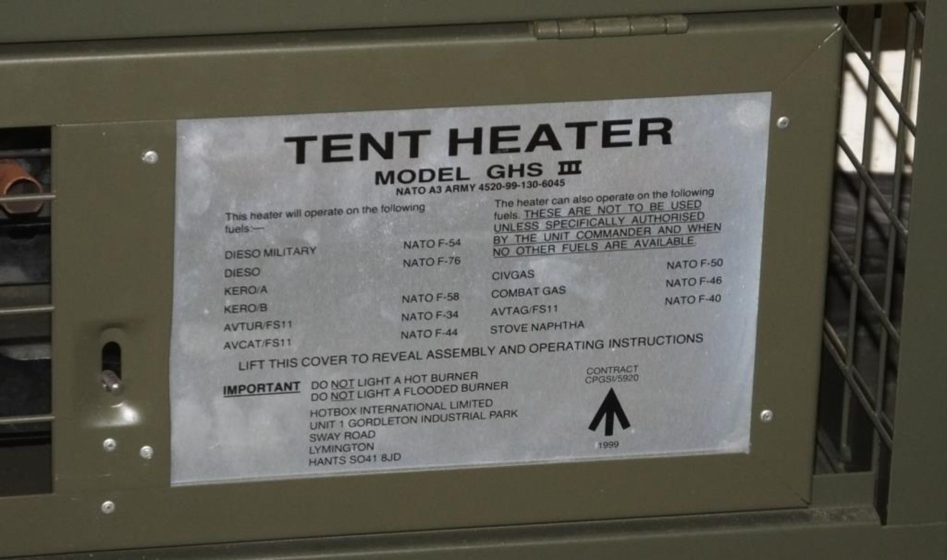 Hotbox International Tent Heater Model GHSIII - NSN 4520-99-130-6045 - Image 2 of 5