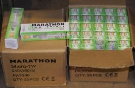 Marathon Micro 7W Energy Saving Light Bulbs - 240V - 50hz - 25 per box - 2 boxes