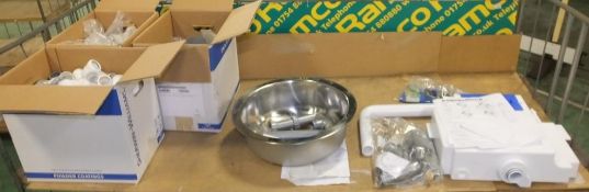 1x Round Stainless Sink Unit, Concealed Plastic Cistern, 3x Boxes of Plumbers Joints
