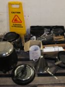 Kitchen Equipment - Tureen, Frying pans, Water Filter, Grater blades, Sieve, Cleaning sign