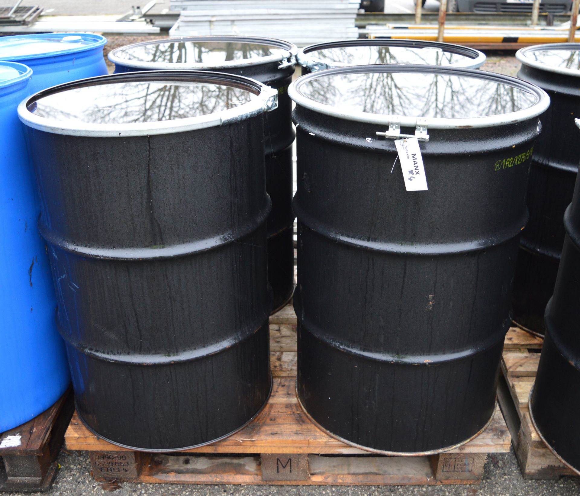 4x 45 Gallon Drums with Removable Lids.