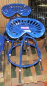 2x Cast Tractor seat effect metal stools - blue