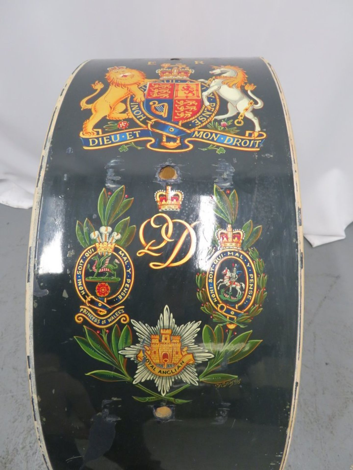 Minden Queens Division Marching Bass Drum Carcase. (damaged) - Image 8 of 8