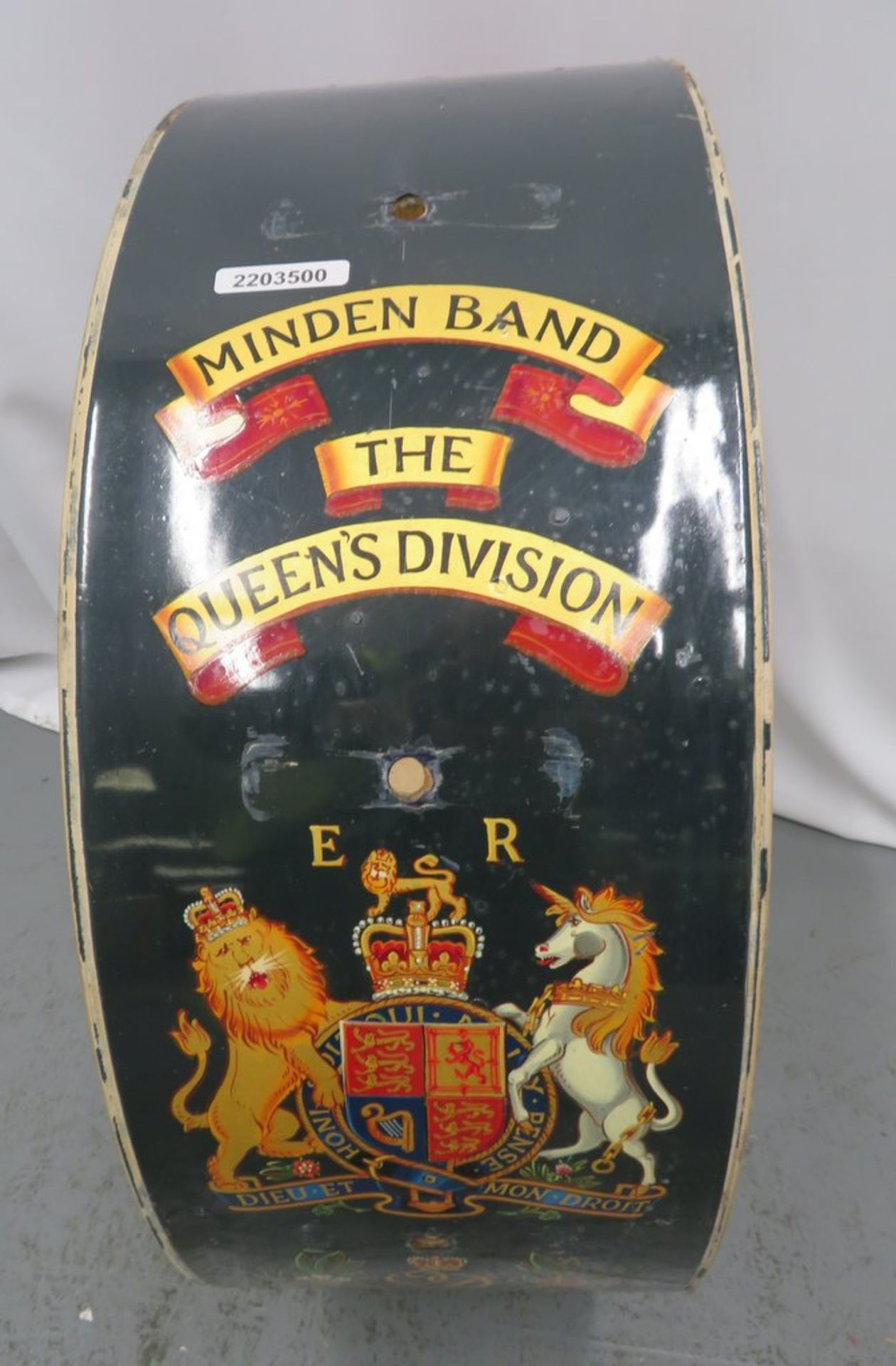 Minden Queens Division Marching Bass Drum Carcase. (damaged) - Image 3 of 8