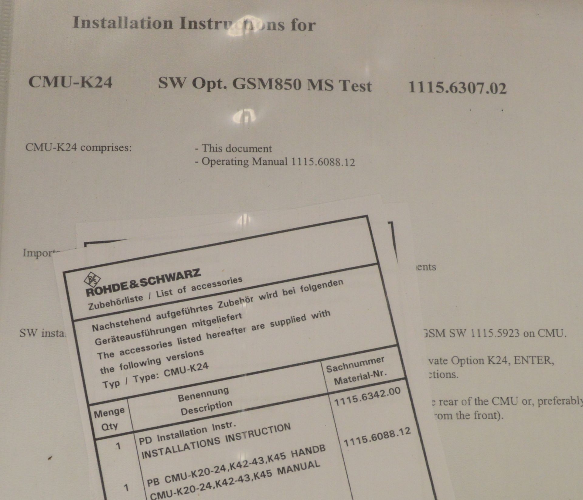 Rohde & Schwarz PD Installation Instructions 1115.6342.00. - Image 2 of 2