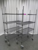 2 X MOBILE COATED WIRE STORAGE RACKS; EACH 1000 X 400 X 1770MM