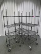 3 X COATED WIRE STORAGE RACKS AND 3 X SIMILAR LOW STANDS; VARIOUS SIZES