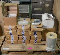 13x Boxes of Rectangular Lids 178 x107mm. 2x Plain HST Roll 300/600mm 750m. Round Lids 156