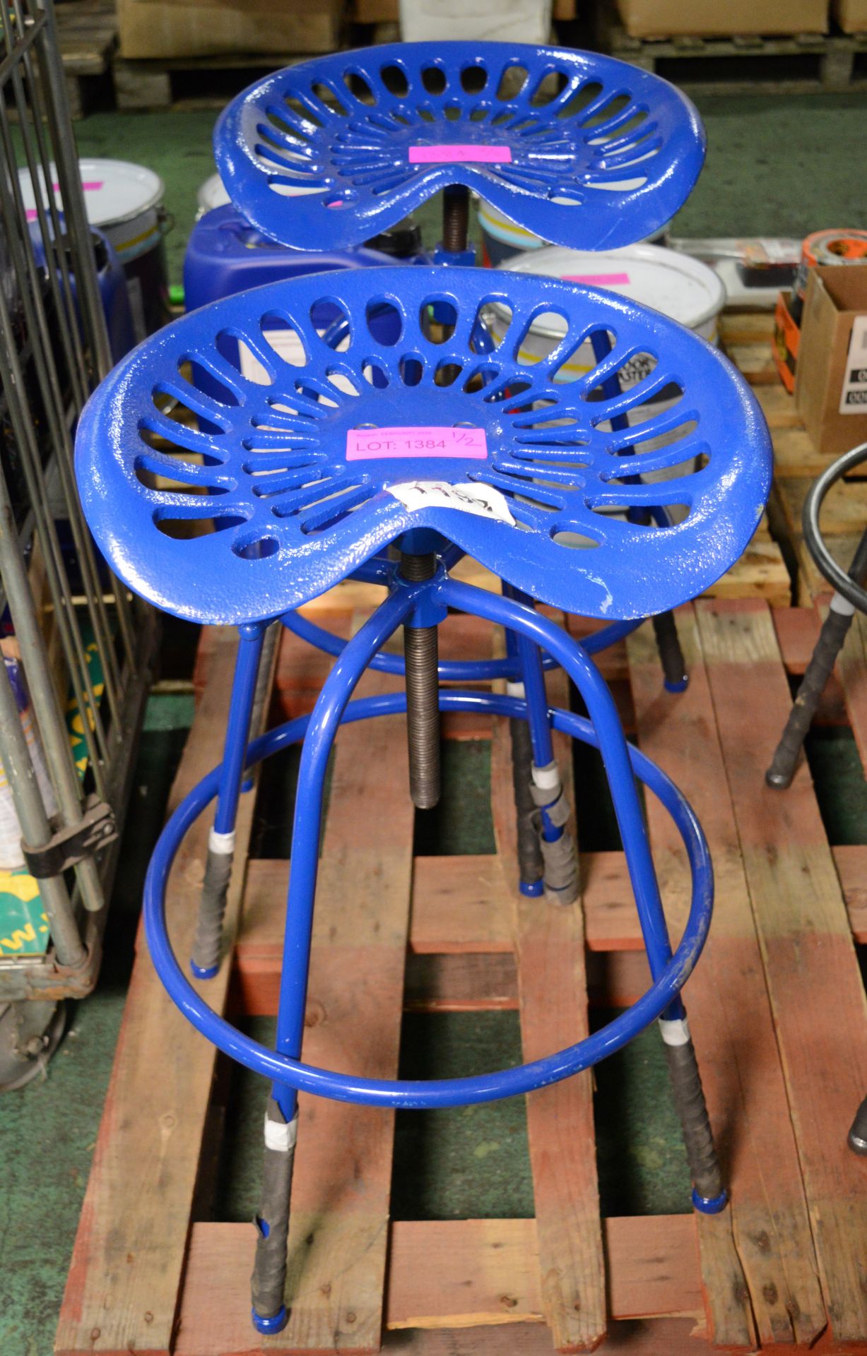 2x Cast Tractor Seat Stools - Blue.